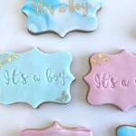biscotti decorati baby shower azzurro rosa it's a boy it's a girl pasta di zucchero cornice